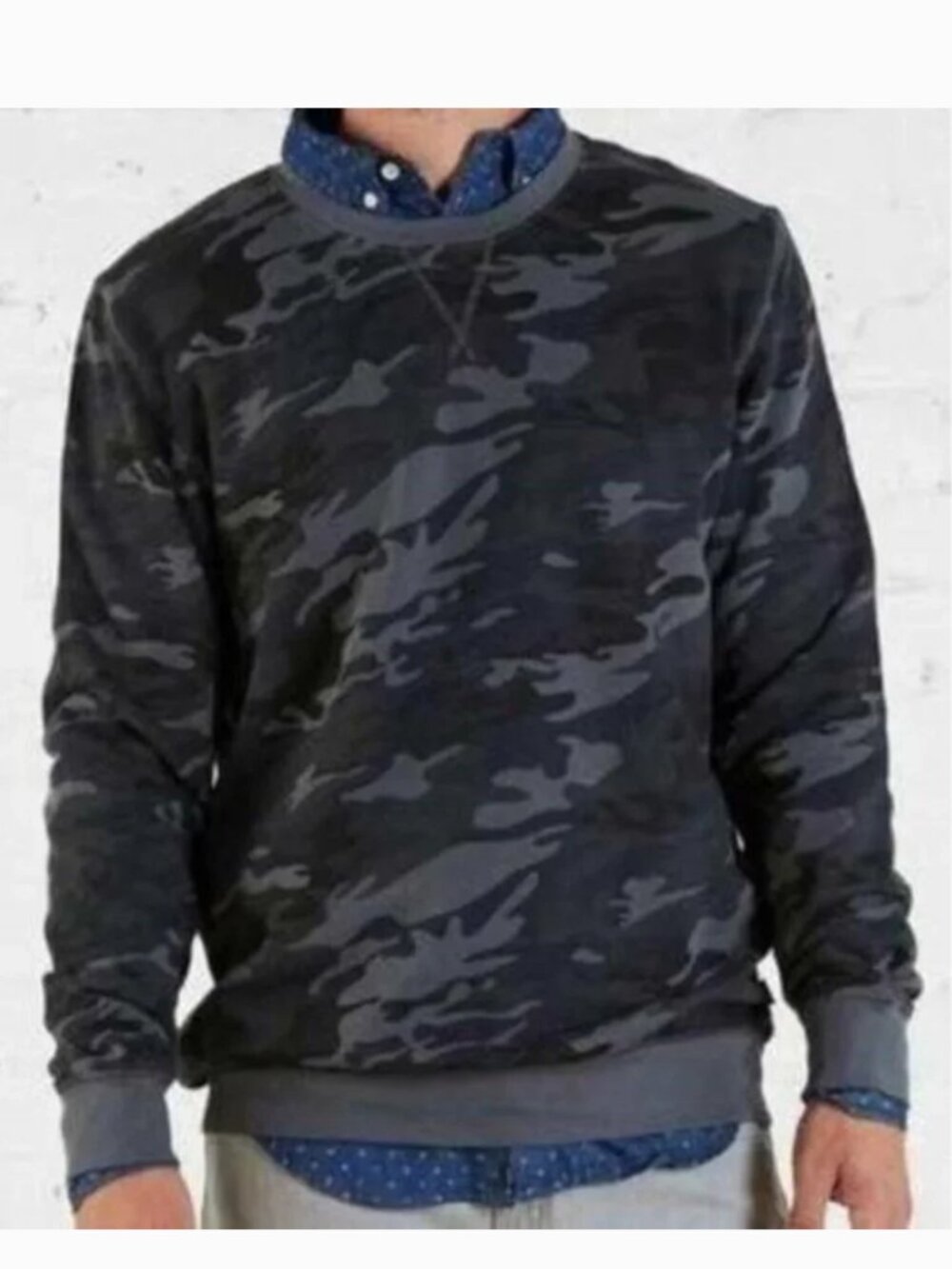 Adam Levine Sweatshirt Mens S Blue Camouflage Crew Terry Long Sleeve